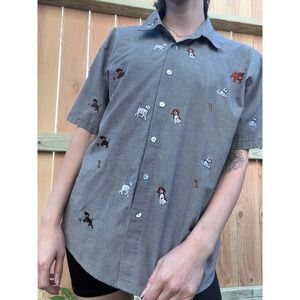 90s Teddi Gingham Puppy Themed Button Down Large